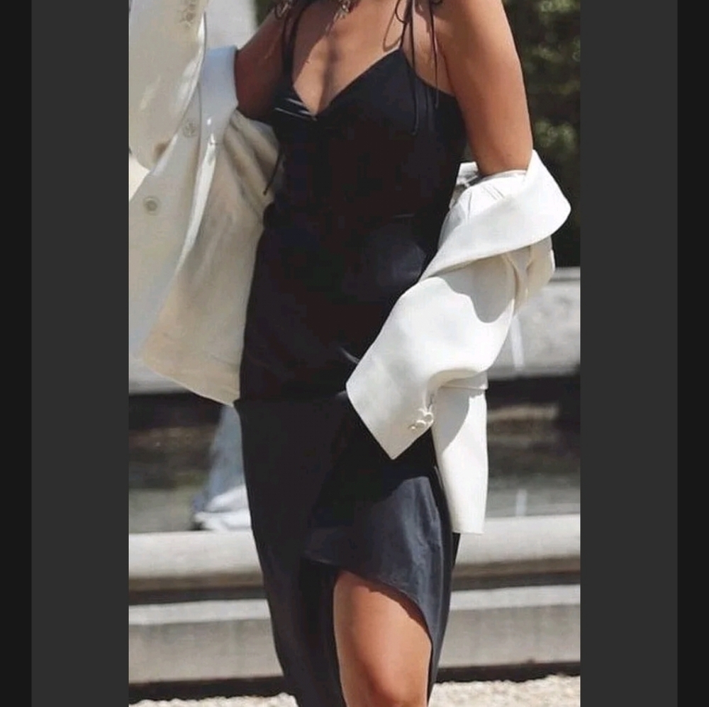 NWT Danielle Bernstein Slip Dress Black SATIN Button-Front $99 ♥️ - Picture 3 of 12